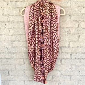 Anthropologie loop infinity scarf gold foil moroccan tile print scarf w/ tassels